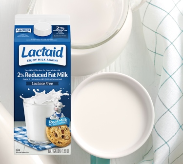 Lactaid milk carton with bowl of Lactaid milk