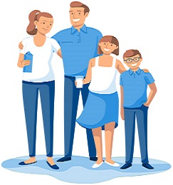 Cartoon parents standing with two children