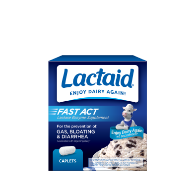 Lactaid Fast Act lactase enzyme supplement caplets front of pack