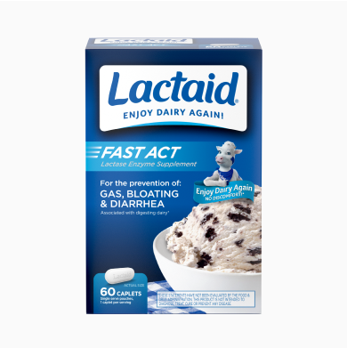 Lactaid Fast Act Lactase Enzyme Supplement Caplets Front of Pack