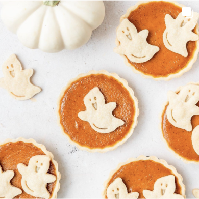 Lactose-free, mini ghost pumpkin pies