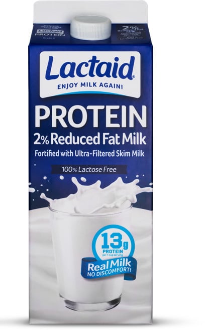 Envase de leche Lactaid® reducida en grasa al 2 % con proteínas