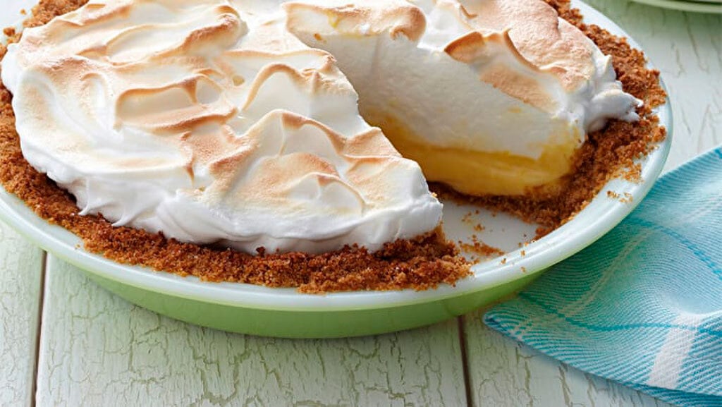 Butterscotch meringue pie with crumb crust