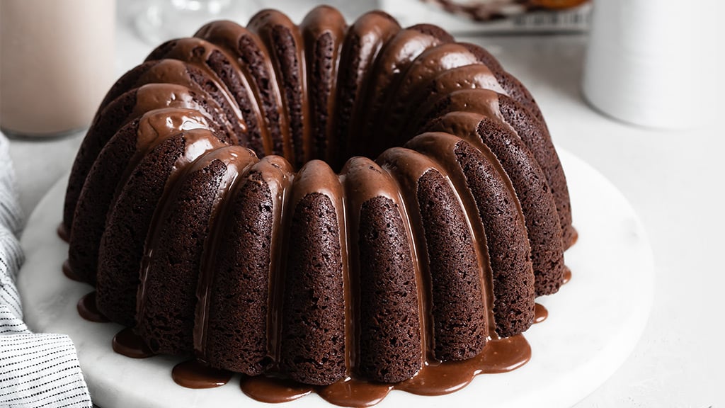 Chocolate milk pound cake with chocolate drizzle