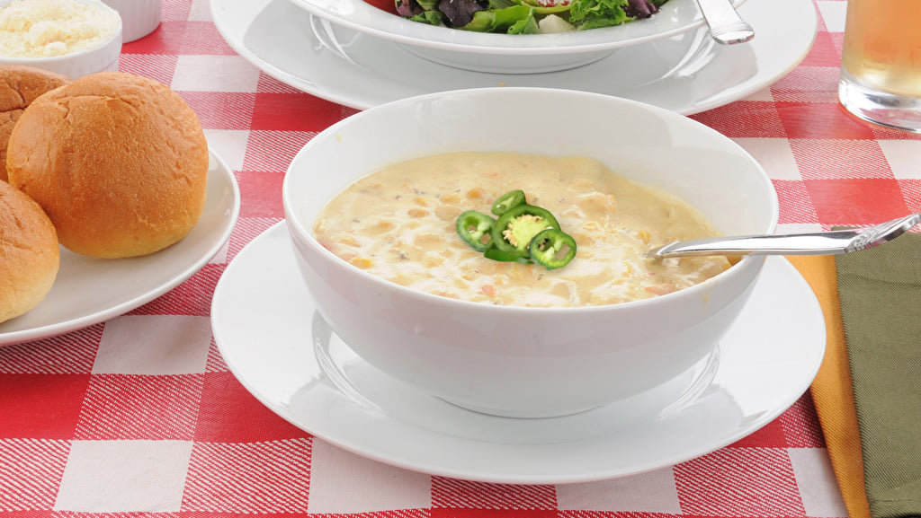 Corn and green chili chowder with jalapenos