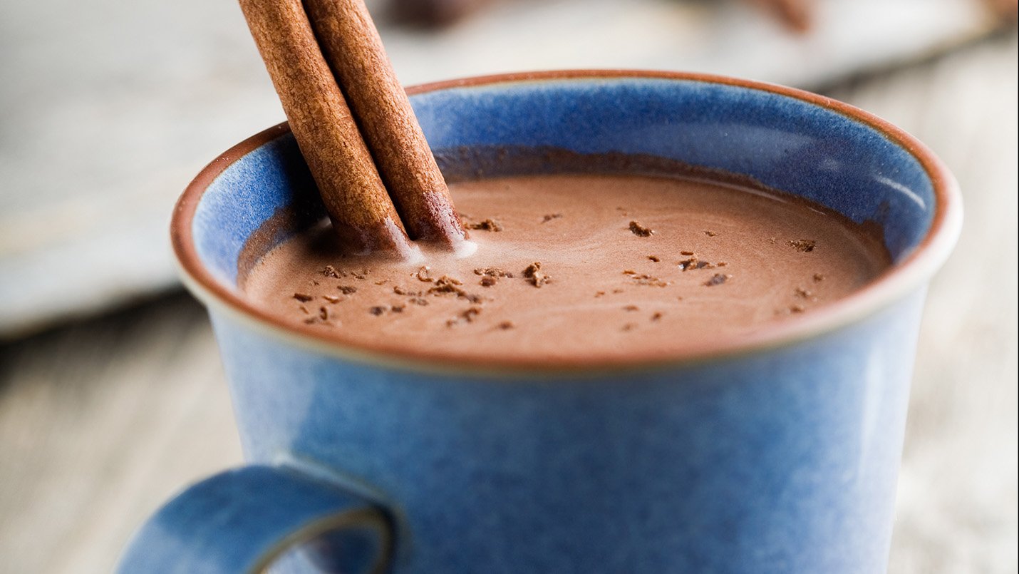 Quiet evening hot chocolate with cinnamon