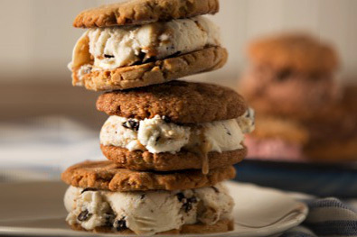 Stack of snickerdoodle cookie ice cream sandwiches