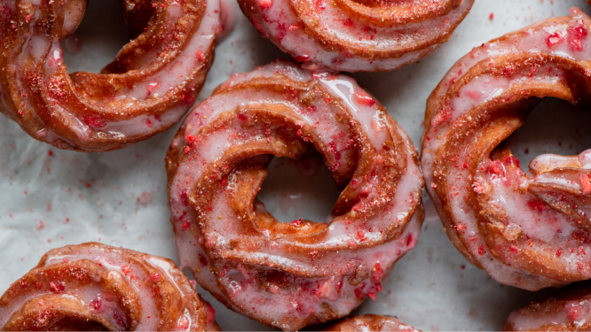 Strawberry Glazed French Crullers, made with Lactaid!
