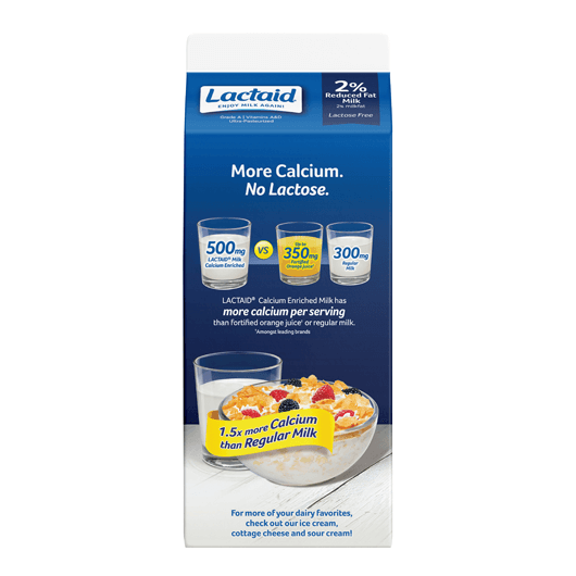 Lactaid Calcium Enriched 2% Milk Back of Packaging