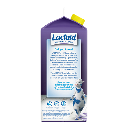 Lactaid Calcium Enriched Fat-free Milk Left Side of Packaging