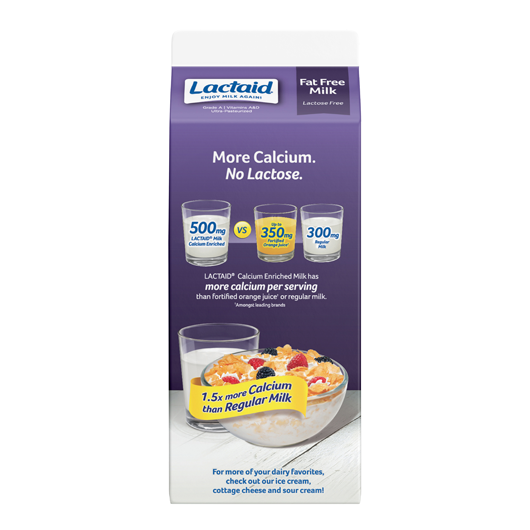 Lactaid Calcium Enriched Fat-free Milk Back of Packaging