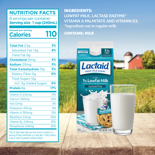 Lactaid 1% Low-fat Milk Nutrition Facts