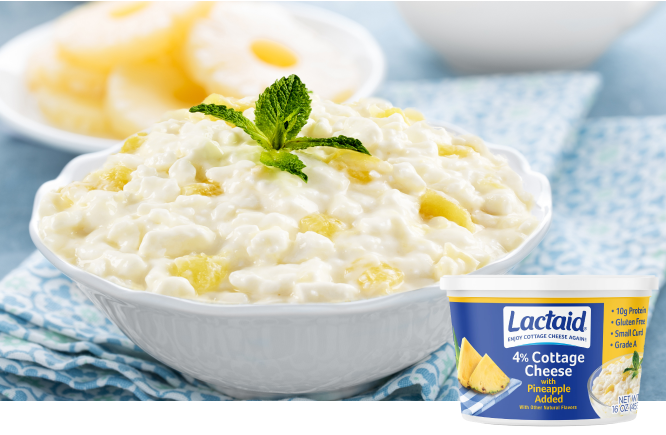 Lactaid Pineapple Cottage Cheese, served in pineapple halves