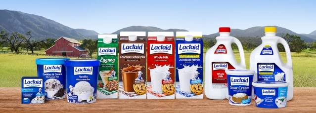 Lactaid lactose-free ice cream, milk, sour cream, cottage cheese, and lactase enzyme caplet products