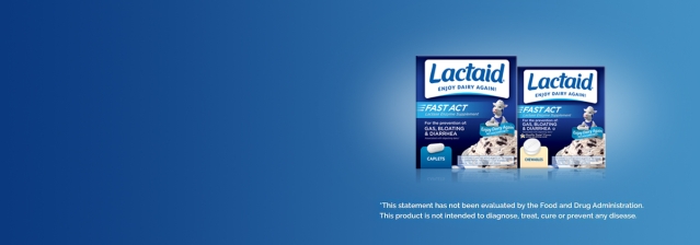Two Lactaid fast act supplement caplets boxes on grey background