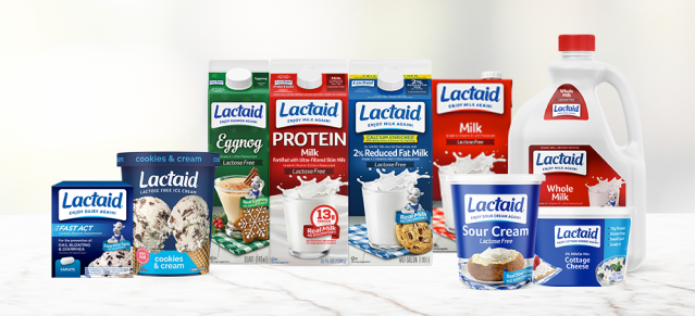 Lactaid Product Assortment inclsuive of Lactose Free Milk, Corrage Cheese, and Ice Cream