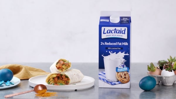 Breakfast burritos with Lactaid milk carton