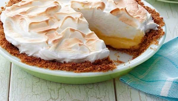 Butterscotch meringue pie with crumb crust