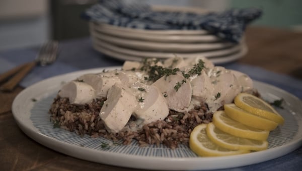 Creamy Poached Chicken with Lemon and Thyme