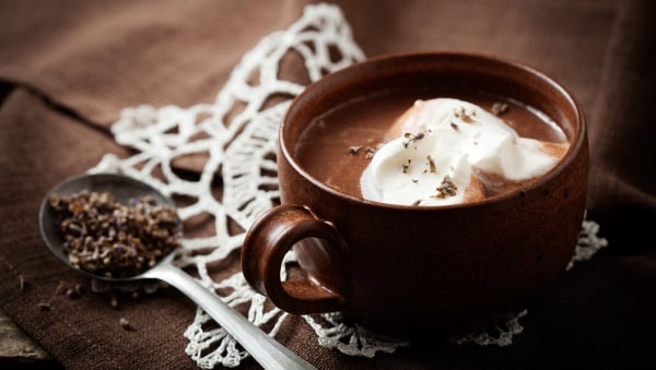 Rich spicy Mexican hot chocolate with cream
